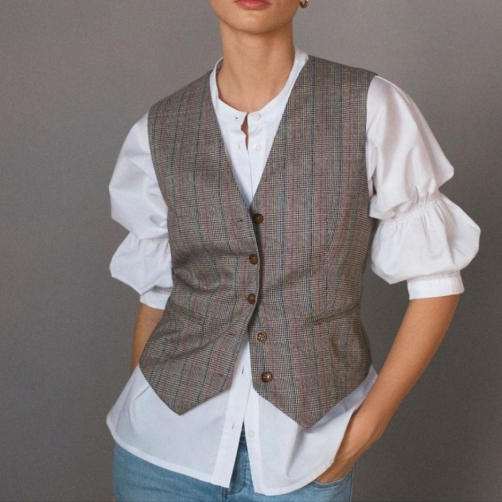 Hutch Sold By Anthropologie Brown Plaid Vest With Black Backing